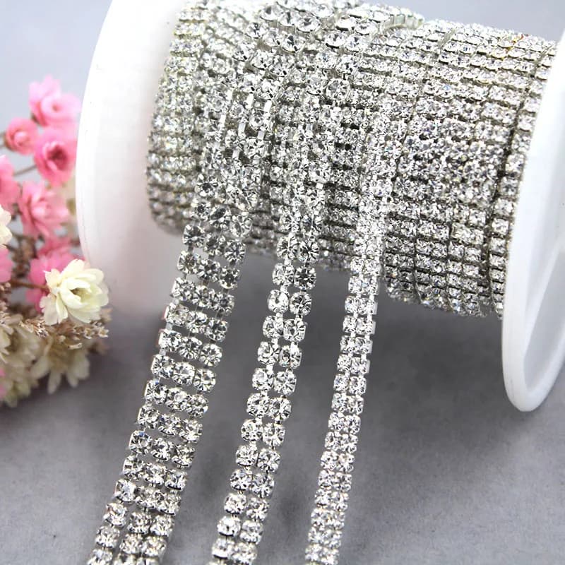 New Multi-row clear white rhinestones chain silver base glass crystal cup chain diy Frame/phone case/bag/clothing accessories - 2