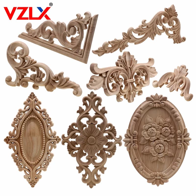 تماثيل خشبية منحوتة يدوياً VZLX بتصاميم زهور طبيعية فريدة زخارف زوايا وإطارات للجدران والأبواب والأثاث
