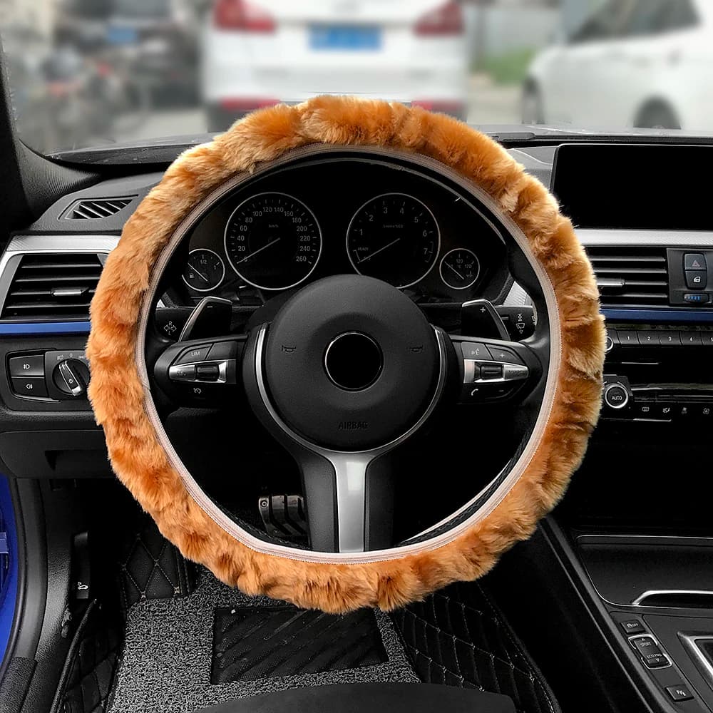 Premium Soft Short Fur Car Steering Wheel Cover High-density Warm Plush Winter Steering Wheel Protector Cover 38cm Accessories - 5