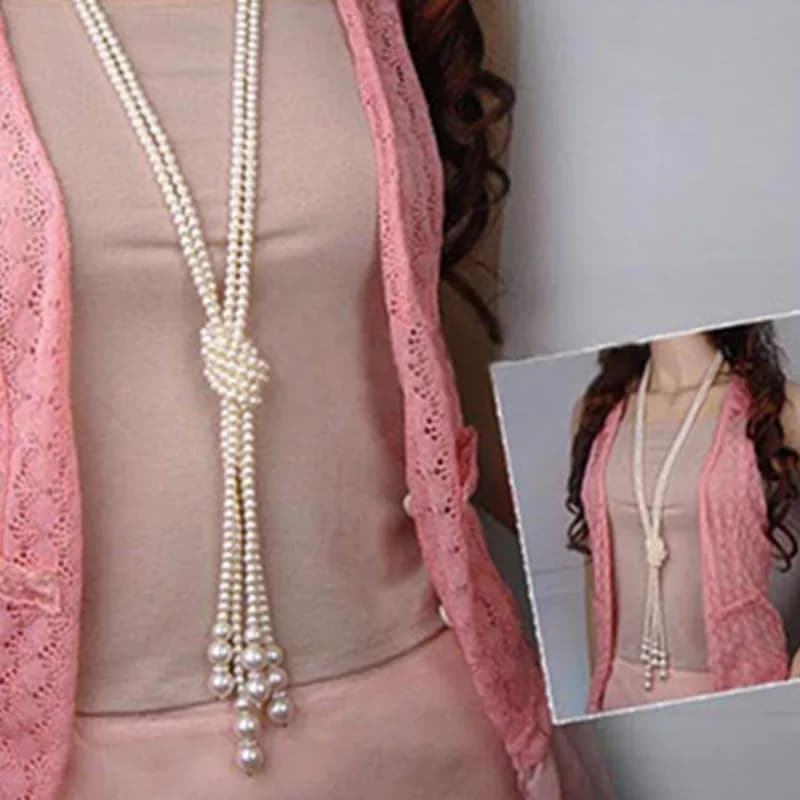 2024 موضة جديدة قلادات طويلة معقودة للكنزات قلادة لؤلؤ تقليد متعددة الطبقات للنساء قلادة عروس مجوهرات هدية - 5