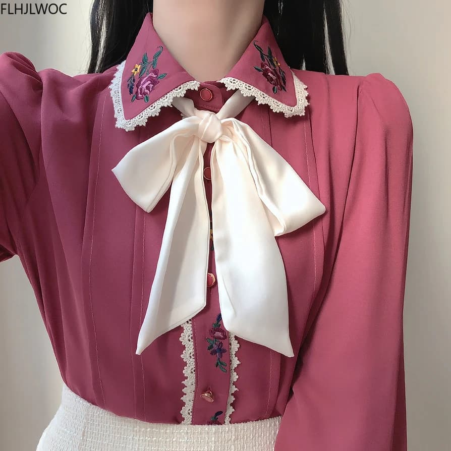 قمصان بيضاء سادة بأزرار صدر واحد مطرزة بربطة عنق علوية بتصميم رترو أنيقة رسمية ملابس أساسية لخريف - 4