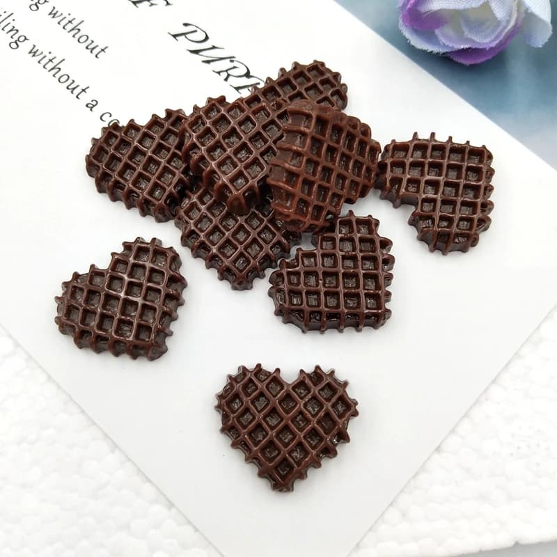 10pcs/lot  Food Cabochon Cute Resin Heart-Shaped Biscuit  Flat back For Scrapbooking Craft Embellishment Mobile Decoration - 3