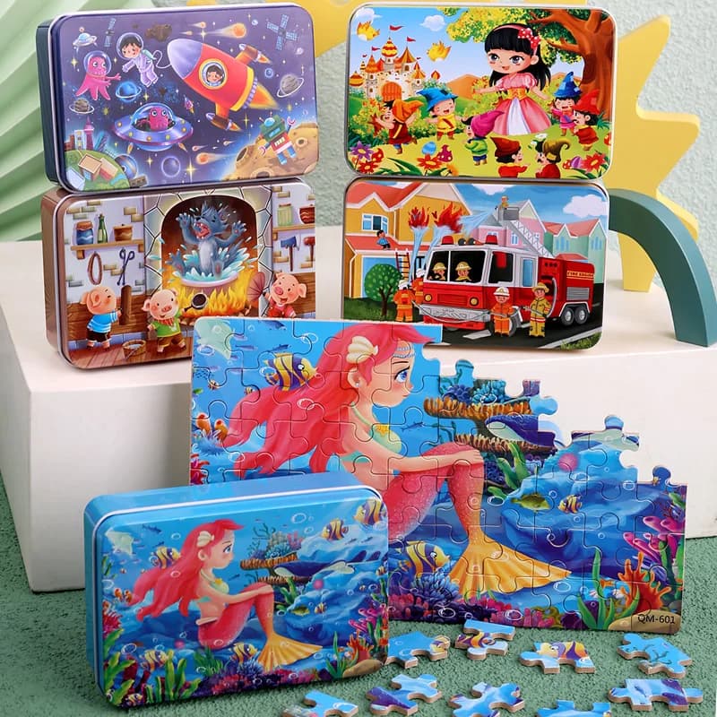 New Children 60 Pieces Wooden Puzzle Kids Cartoon Animal Vehicle Wood Toy Jigsaw Baby Early Educational For Christmas Gift Toys - 2