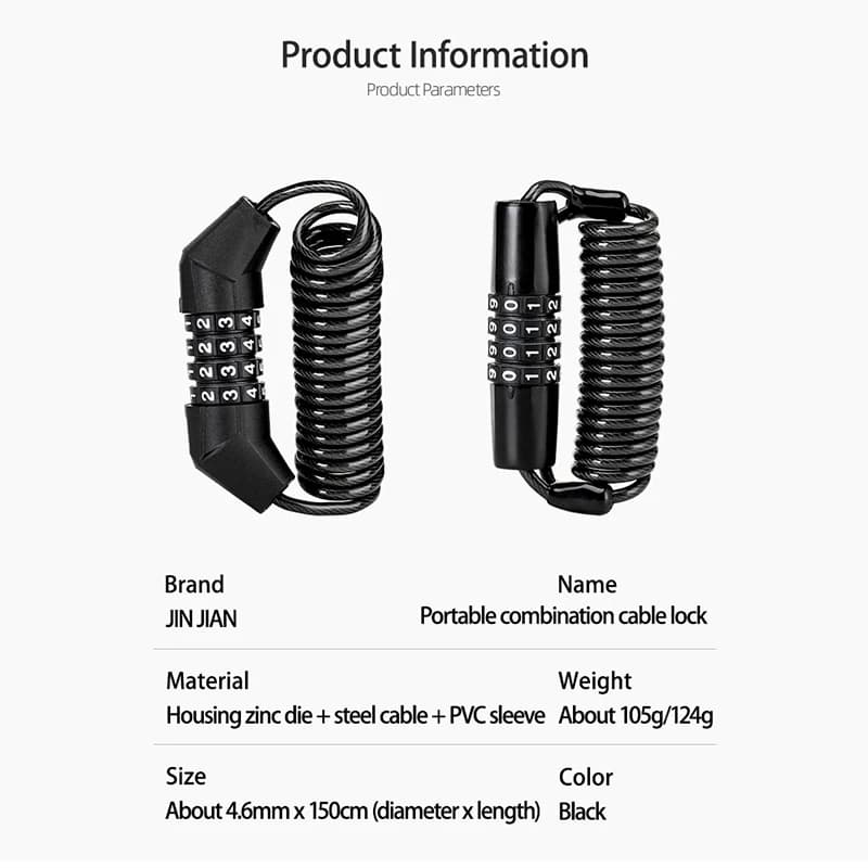 قفل ROCKBROS صغير بكلمة مرور مضاد للسرقة للدراجات، قفل سلك فولاذي متين، قفل خوذة، سلسلة قفل إطار الدراجة، إكسسوارات دراجات - 6