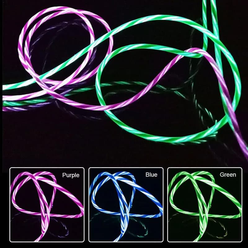 Glowing LED 3 IN 1 Cable For Samsung Xiaomi iPhone Flowing Streamer Light Fast Charger USB C Cord Luminous Type C Cable - 6