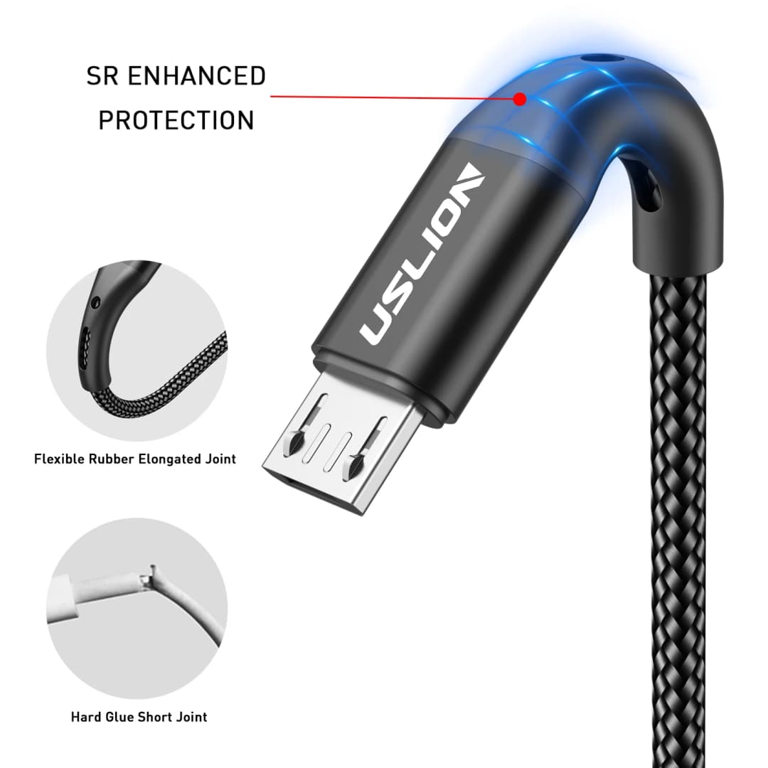 USLION 3A مايكرو USB كابل شحن سريع لسامسونج Xiaomi هواوي Realme ممن لهم أندرويد الهاتف المحمول USB سلك بيانات الحبل 0.5/1/2/3M - 3