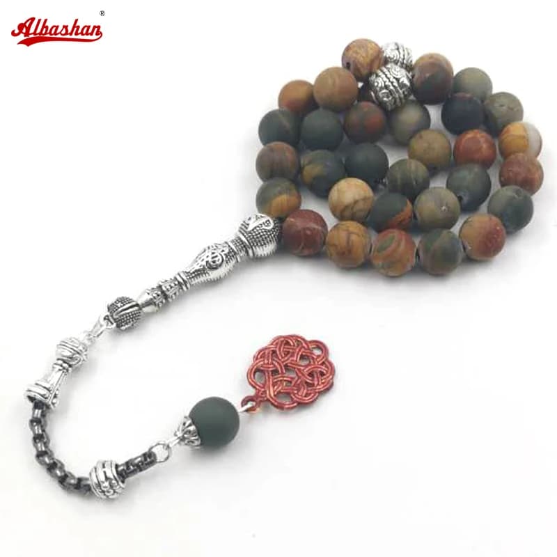 Tasbih الطبيعية جاسبر الأحمر بيكاسو حجر 33 الخرز سوار مسلم الاكسسوارات عيد الأضحى على اليد الإسلامية التركية مجوهرات