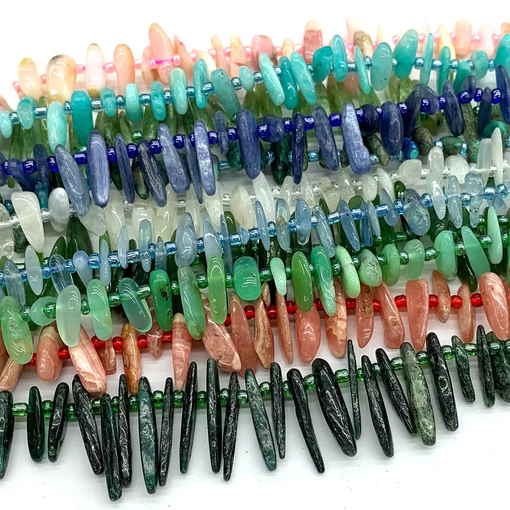 Veemake Slabs Slices Stick Teeth Drill Side Comb Beads Kyanite Aquamarine Rhodochrosite Chrysocolla Chrysoprase Moonstone C3 - 3
