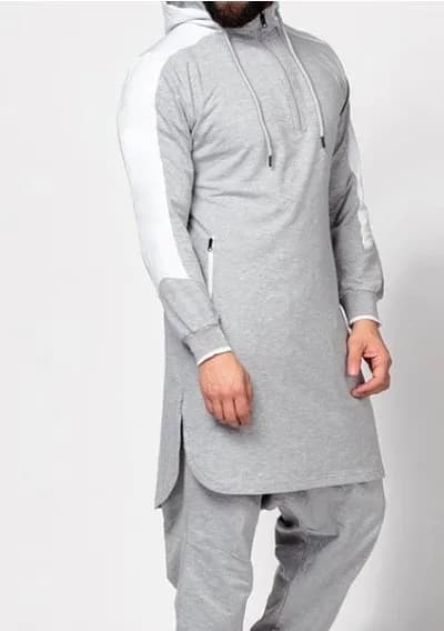 جبة رجالية إسلامية بقبعة وأكمام طويلة مع تطريز كفطان دبي قميص سعودي مقاسات كبيرة 3XL و4XL - 5