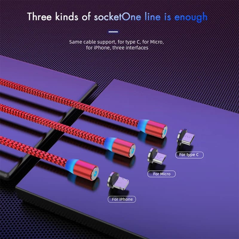 LED Magnetic USB Cable 2.4A Fast Charging Type C Cable Magnet Charger Data Charge Micro USB Cable Mobile Phone Cable USB Cord - 2