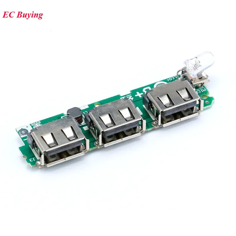 وحدة تحكم شاحن بنك طاقة محمول 3 منافذ USB من 3V إلى 5V 2A 1A وحدة تعزيز الطاقة لوحة شحن بطارية ليثيوم مع إضاءة LED - 2