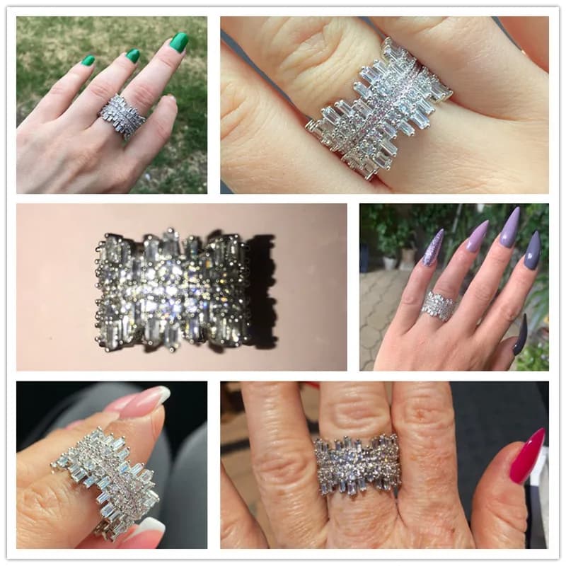 خاتم حب فاخر بشكل غير منتظم من هويتان للنساء، خاتم خطوبة وزفاف مرصع بالزركونيوم المكعب الدائري والمربع، مجوهرات عصرية - 6