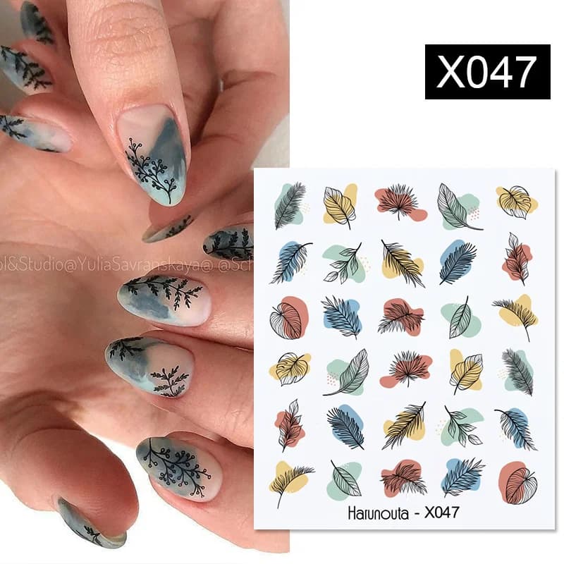 Harunouta Spring Summer Simple Flower Leaf Tree Water Decals Stickers Butterfly Slider Watermarks Decoration Nail Art Manicures - 3
