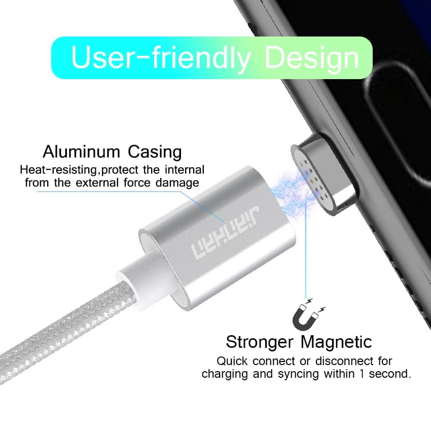 كابل مغناطيسي من نوع C بطول 1 متر و3A من JianHan مع إضاءة LED للشحن السريع لهواتف Samsung وXiaomi وHuawei - 4