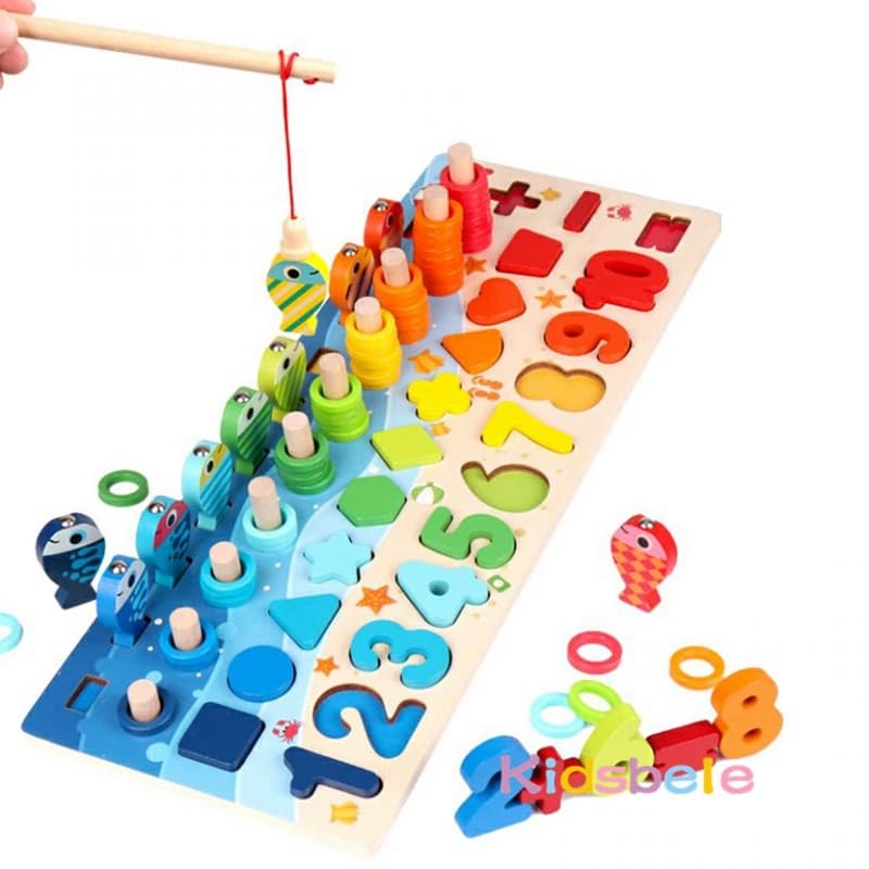 Kids Montessori Math Toys For Toddlers Educational Wooden Puzzle Fishing Toys Count Number Shape Matching Sorter Games Board Toy - 2
