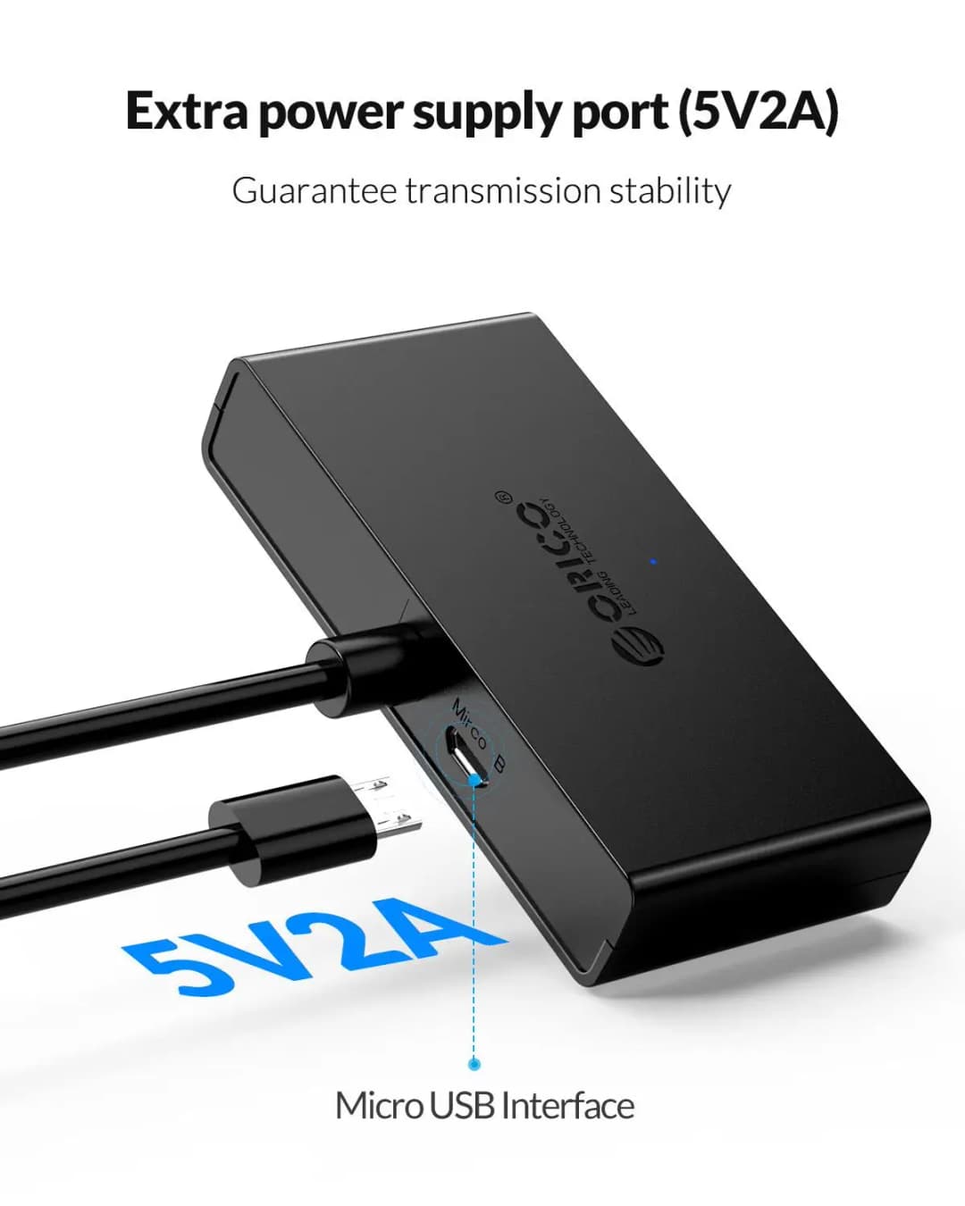 موزع USB من ORICO بـ 4 منافذ USB 3.0، مع مصدر طاقة، ملحق لأجهزة الكمبيوتر PC وWindows وMac، أطوال 30/100/150 سم - 3