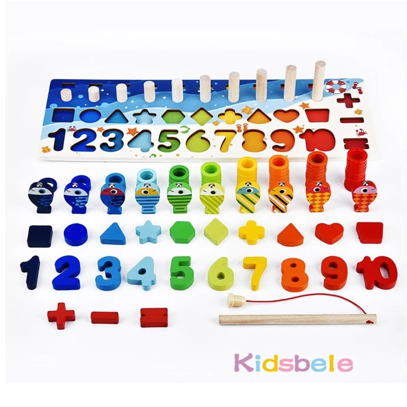 Kids Montessori Math Toys For Toddlers Educational Wooden Puzzle Fishing Toys Count Number Shape Matching Sorter Games Board Toy - 3