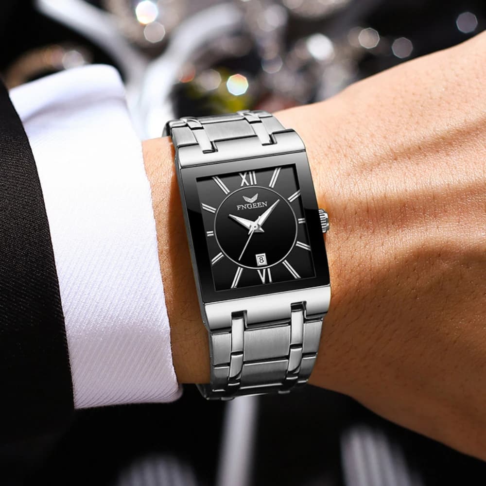 ساعة كوارتز رجالية فاخرة من Fngeen، سوار فولاذي ذهبي، مقاومة للماء - 2