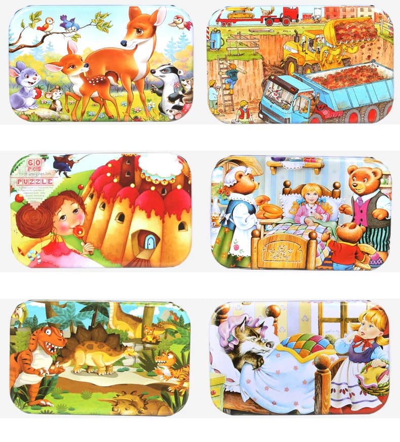 Hot New 60 Pieces Wooden Puzzle Toys for Children Cartoon Vehicle Animal Wood Jigsaw Baby Learning Educational Toy Kids Gift - 4