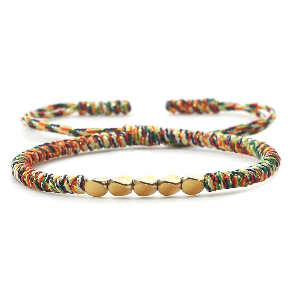 Handmade Tibetan Copper Bead Thread Braided Bracelet Red Lucky Rope Prayer Wristband Bracelets for Men Women Ethnic Jewelry Gift - 5