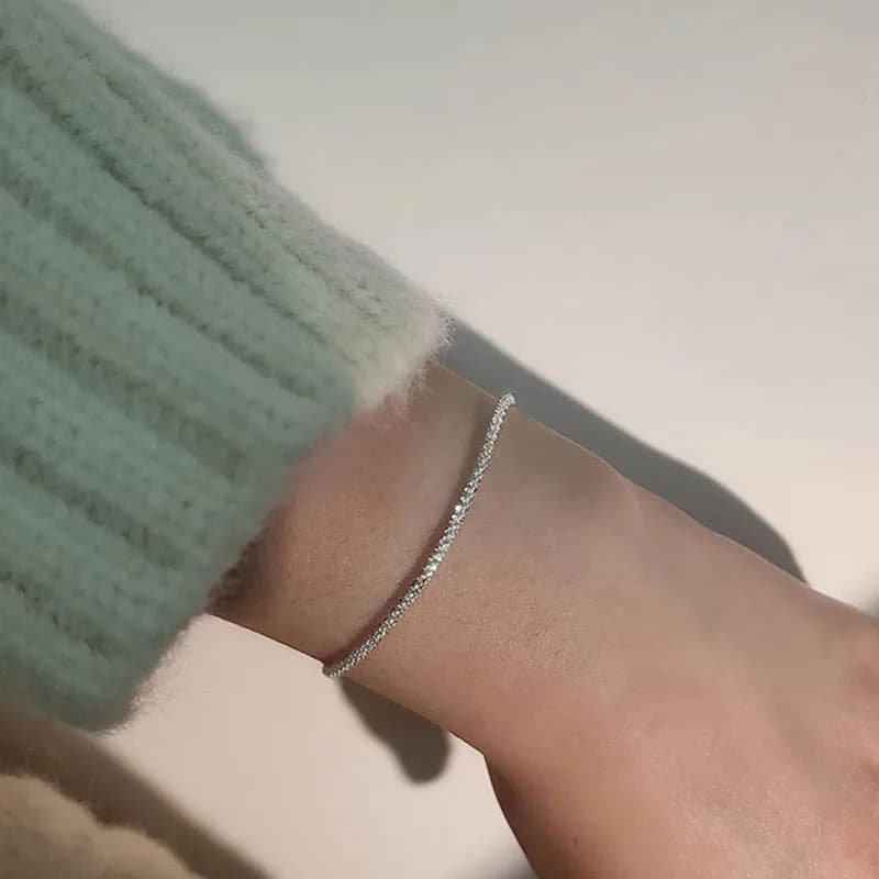 سوار سلسلة لامع مطلي بالفضة للنساء، سوار ساحر قابل للتعديل، مجوهرات لحفلات الزفاف، هدية للفتيات - 4