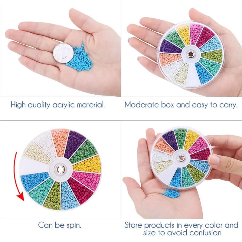 مجموعة خرز زجاجي 2000 قطعة/المجموعة مع 12 شبكة لصنع المجوهرات اليدوية، خرز لصنع الأساور والقلائد والأقراط - 4