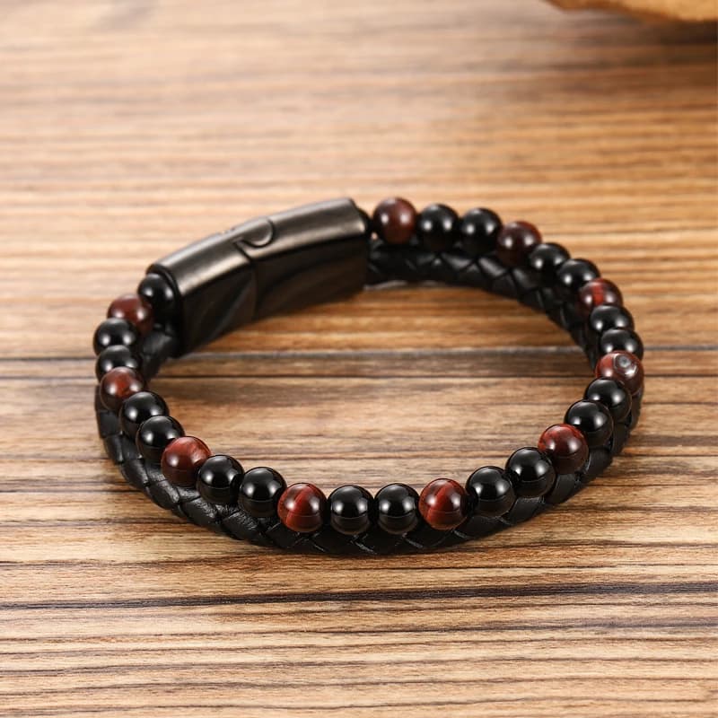 Charm Men Bracelet Rope Stainless Steel Magnetic Natural Stone Leather Beaded Braclet Volcanic Stone bracelet bangles Chain Gift - 3