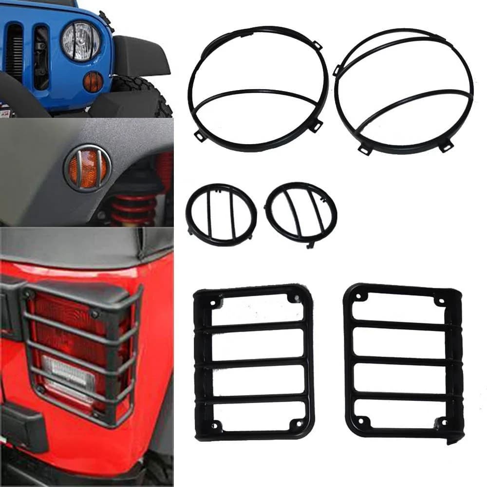 set Lamp Hoods Car Headlight Rear Tail Lamp Signal Light Guard Cover For Jeep Wrangler JK 2007-2017 - 6