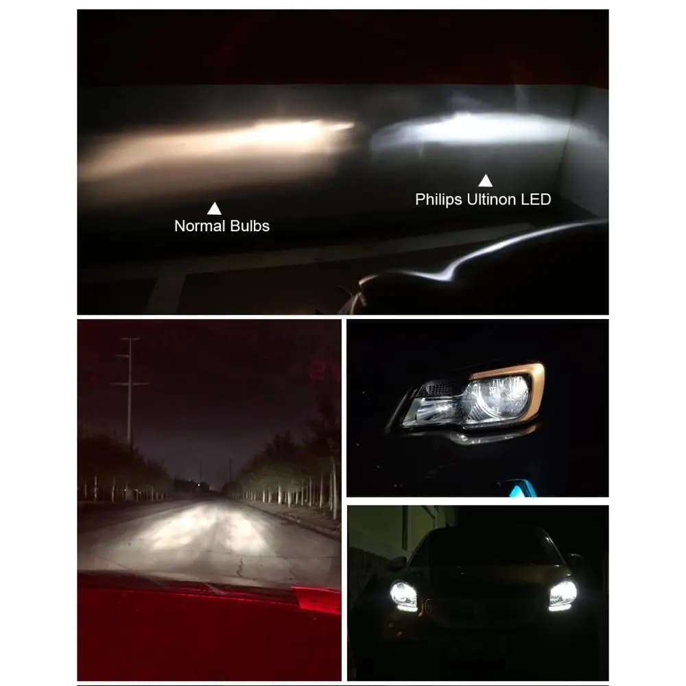 Philips LED H1 H4 H7 H8 H11 H16 HB3 HB4 Ultinon LED 6000K Cool White Headlight +160% Bright Car Fog Light Compact Design, Pair - 2