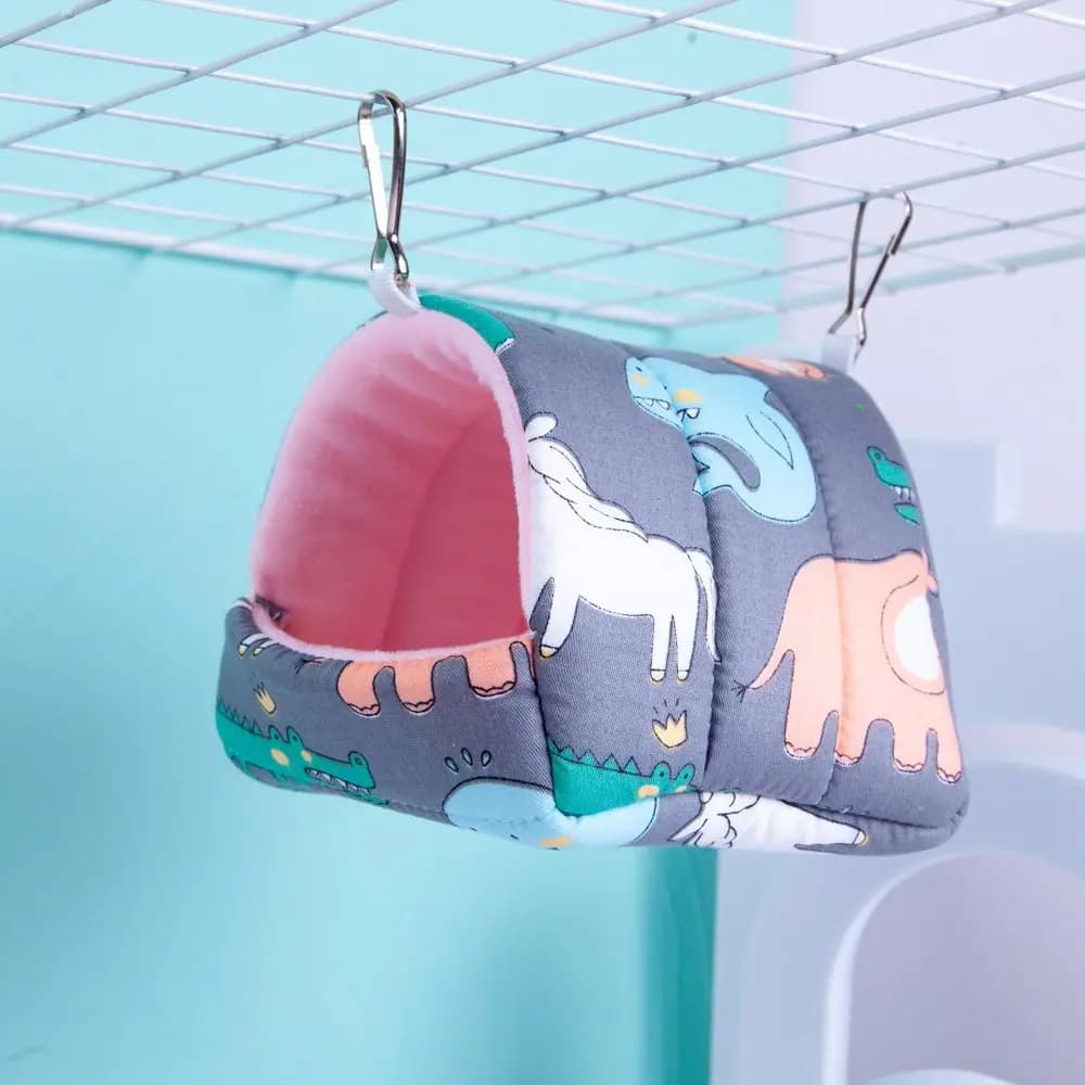 سرير نوم للحيوانات الأليفة على شكل قفص صغير للأرانب والسنجاب وخنزير غينيا مع فراش ناعم ودافئ لفصل الشتاء للهامستر - 5