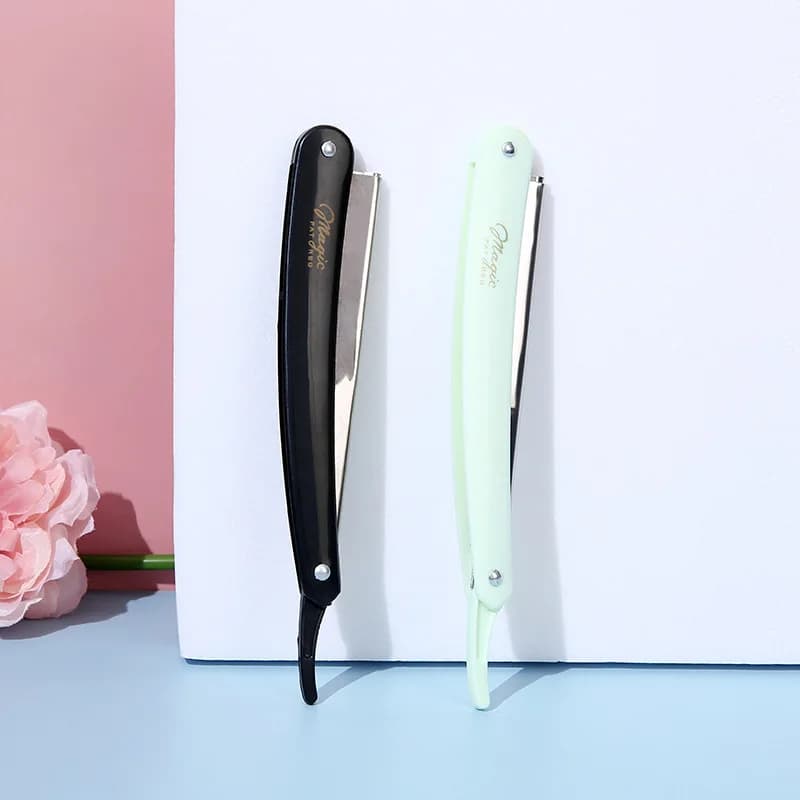 ماكينة حلاقة يدوية احترافية ذات حافة مستقيمة من الفولاذ المقاوم للصدأ قابلة للطي لقص اللحية مع شفرة متوفرة بلونين - 2