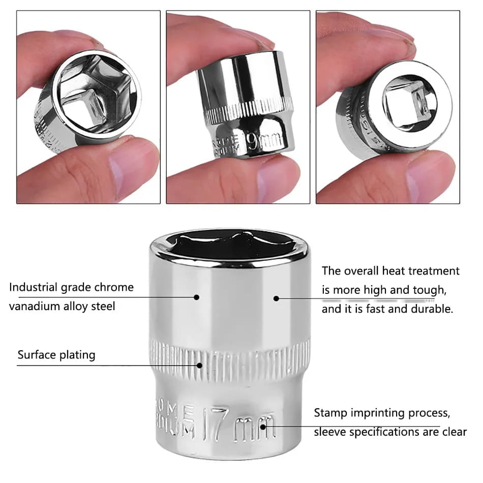 3/8 inch7-22mm six angle sleeve Convert hair Hex Deep Socket Wrench Head  Sleeve for Ratchet Wrench Auto Repair Hand Tool - 4