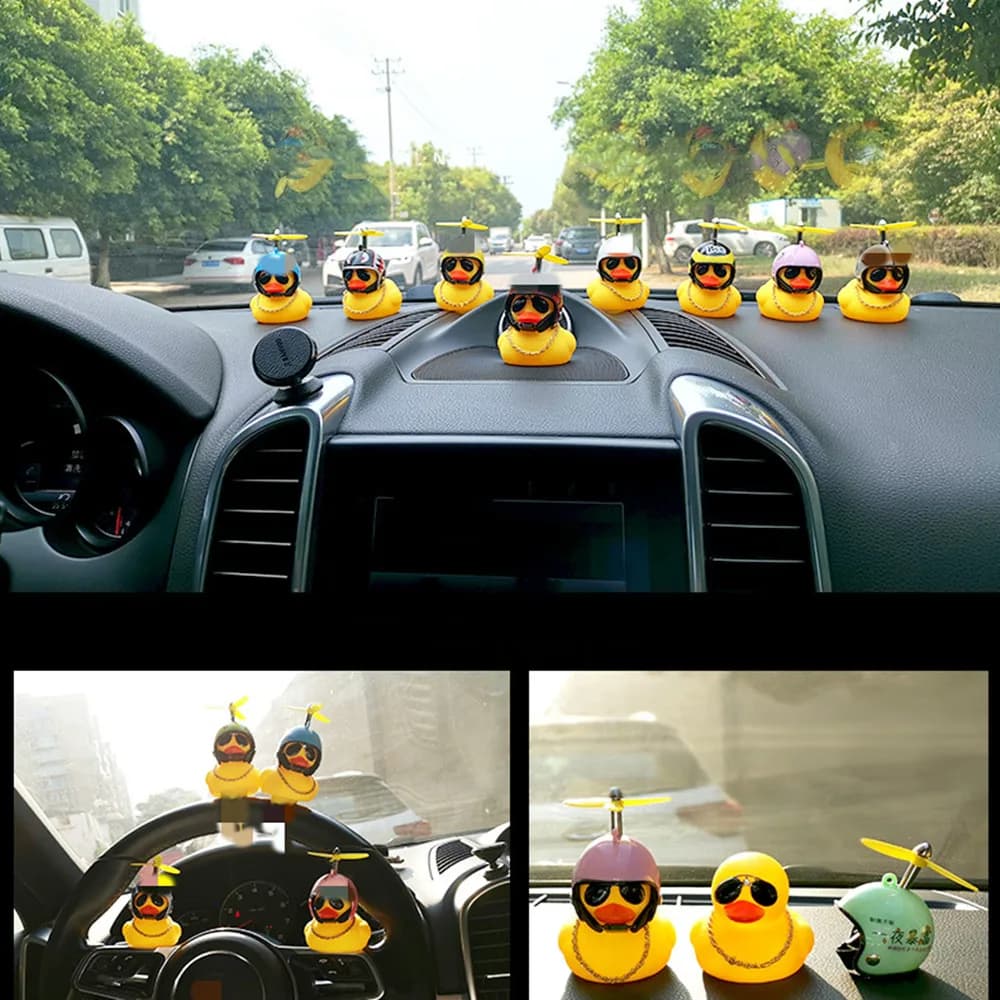 Car Duck With Helmet Broken Wind Pendant Small Yellow Duck Road Bike Motor Helmet Riding Cycling Accessories Without Lights - 2