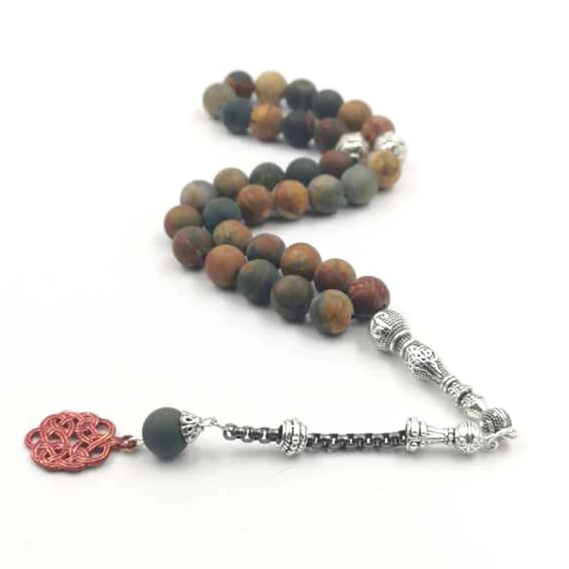 Tasbih Natural Jasper Red Picasso stone 33 beads bracelet muslim accessories Eid ADHA on hand islamic turkish jewelry - 6