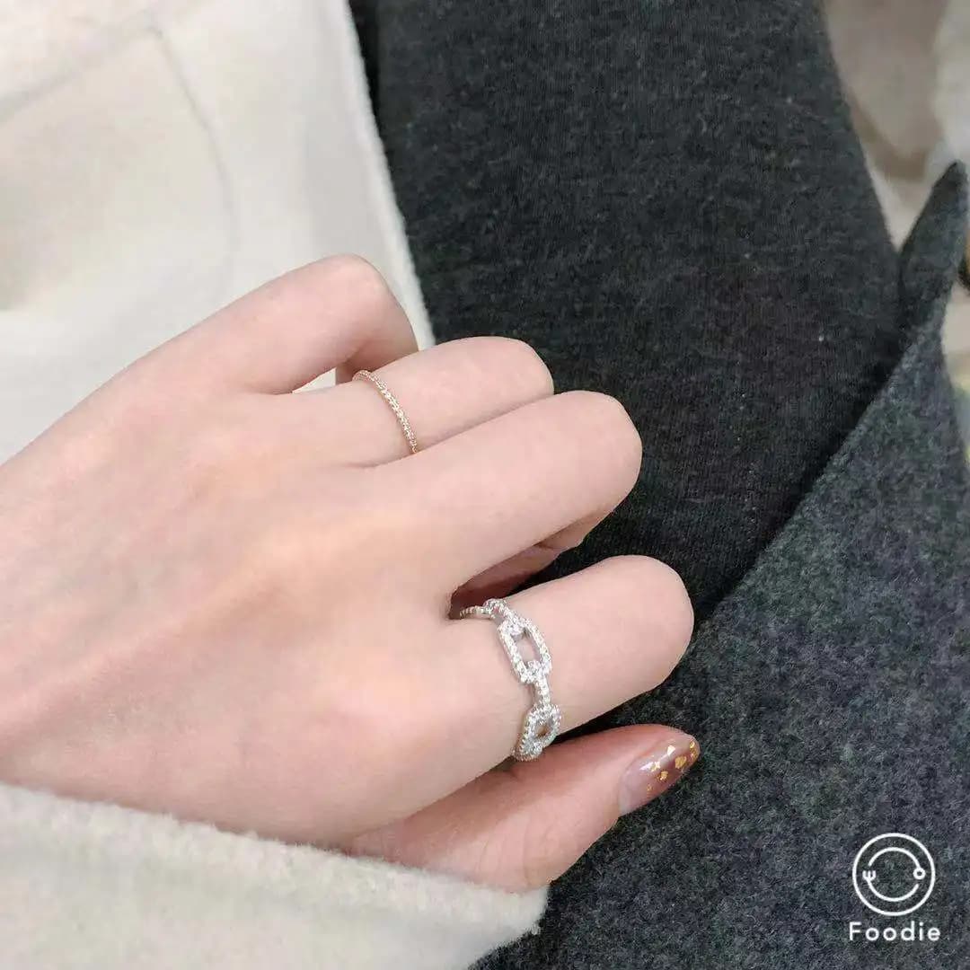 925 Sterling Silver Classic Link Chain Shape Simulated Diamond Stackable Ring for Women Crystal Zircon Engagement Rings - 3