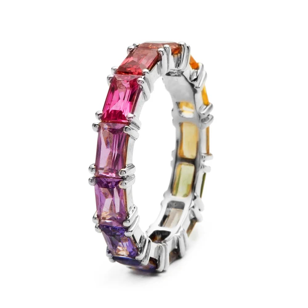 Huitan 5 Colors Shiny Cubic Zircon Women Rings Gold Color Female Daily Wear Stylish Colorful Rings Anniversary Lady Gift Jewelry - 3