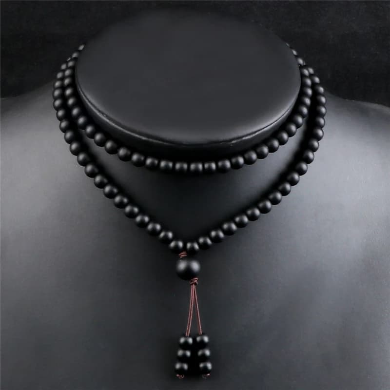 6mm Matte Black Lava Stone Bracelet Necklace 108 Beads Mala Wrap Bracelets Men Charm Fashion Yoga Bangle Rosary Buddhist Jewelry - 5