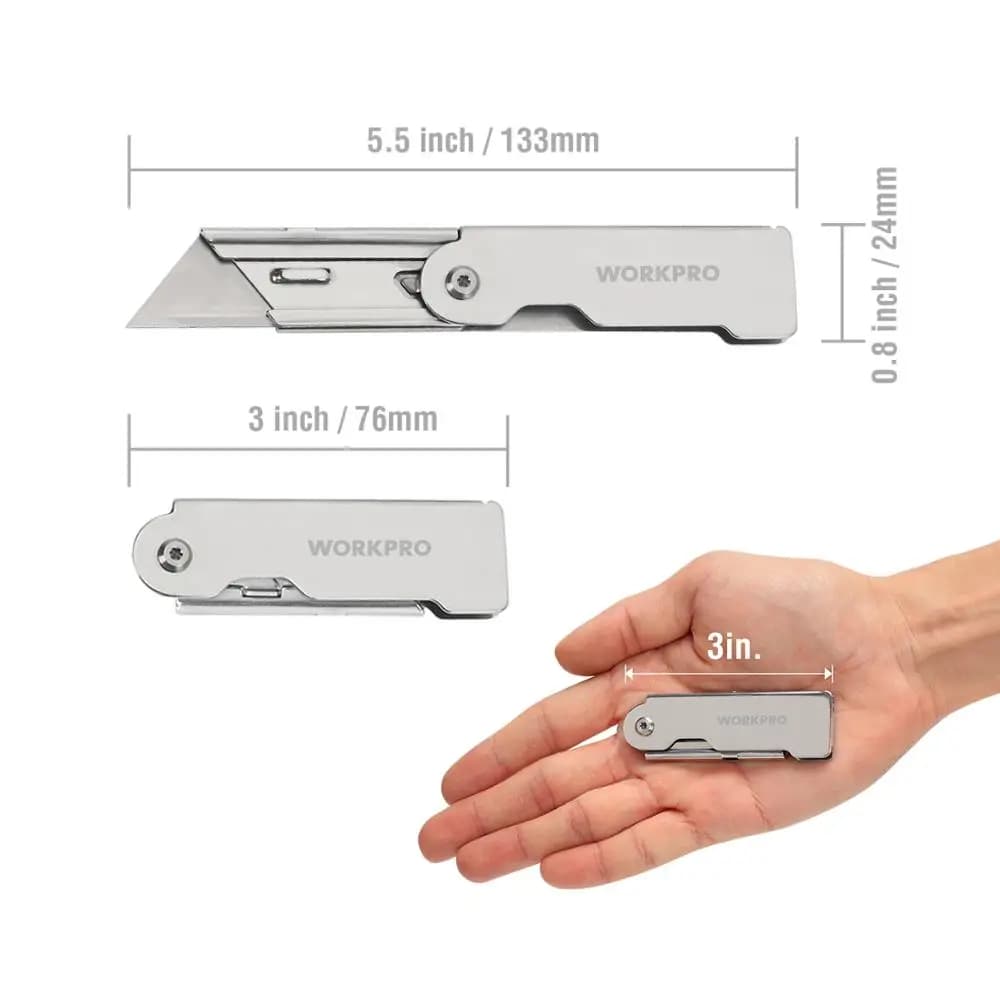 مجموعة سكين متعدد الاستخدامات قابل للطي من WORKPRO 1-3 قطعة سكين من الفولاذ المقاوم للصدأ لقطع الورق والصناديق سكين بشفرة قابلة للتغيير السريع - 2