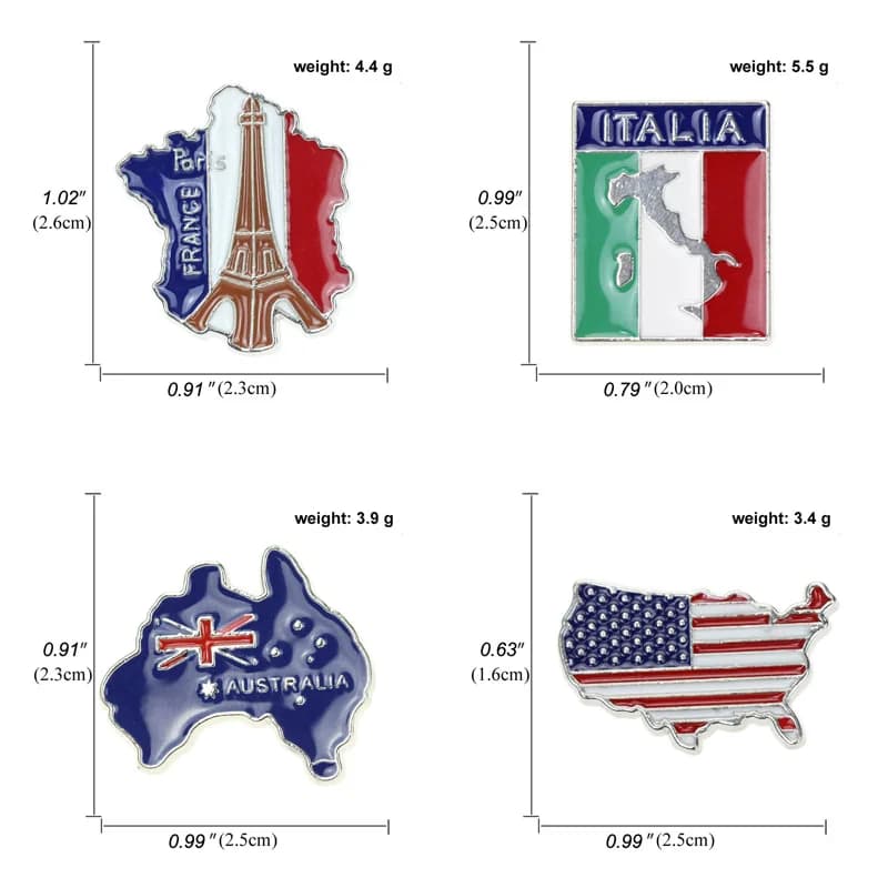 دبابيس علم وطني جديد، شارة شعار خريطة، برج حديدي إبداعي، بروش معدني للسفر، ديكور ملابس، شارة تزيين الحقائب - 5