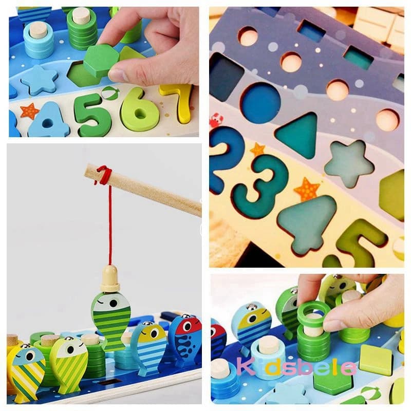 Kids Montessori Math Toys For Toddlers Educational Wooden Puzzle Fishing Toys Count Number Shape Matching Sorter Games Board Toy - 5