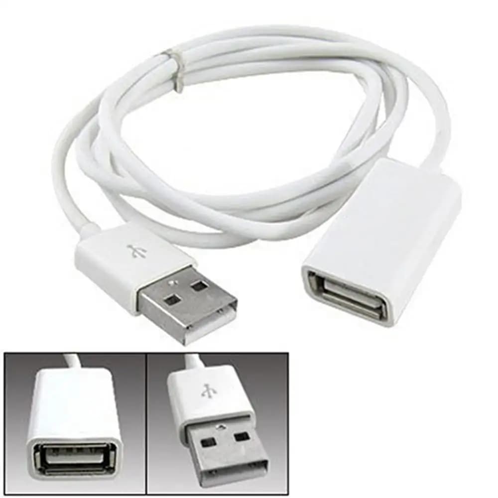 كابل تمديد USB 2.0 من ذكر إلى أنثى بطول 1 متر، مصنوع من PVC أبيض معدن، مناسب لأجهزة المحور - 2
