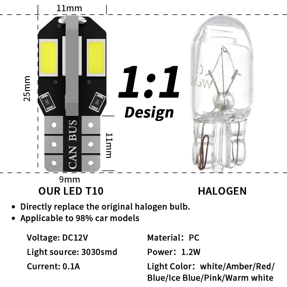 2 قطعة، أحدث T10 LED Canbus، W5W، 8 SMD 5730، إضاءة لوحة ترخيص سيارة، مصابيح قراءة، قبة، بدون أخطاء، 12 فولت، أبيض، أحمر، أصفر - 3