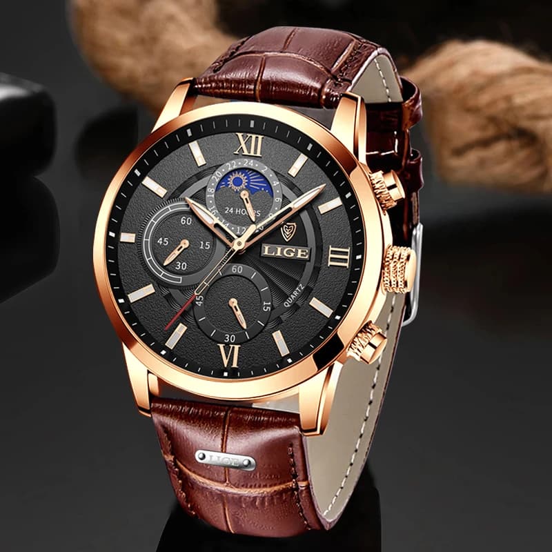 2025 New Mens Watches LIGE Top Brand Luxury Leather Casual Quartz Watch Men's Sport Waterproof Clock Watch Relogio Masculino+Box - 2