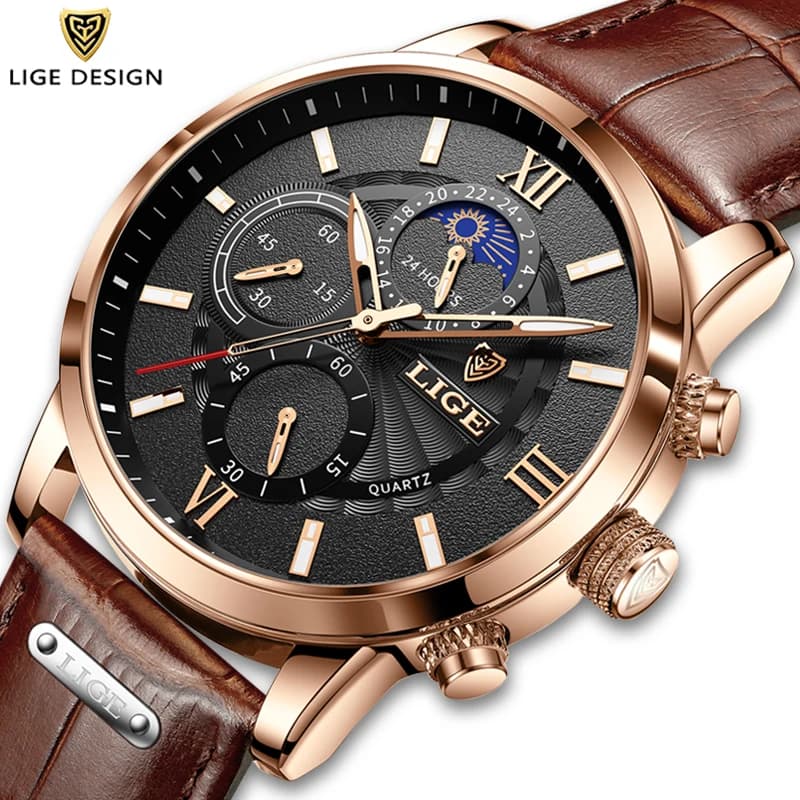 2025 New Mens Watches LIGE Top Brand Luxury Leather Casual Quartz Watch Men's Sport Waterproof Clock Watch Relogio Masculino+Box - 6