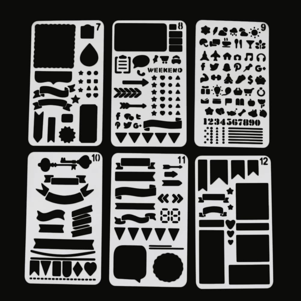 قالب رسم 12 تصميم، قالب بطاقة زخرفية، ألبوم تلوين، دفتر يوميات، رسم بالرش، استنسل حائط DIY