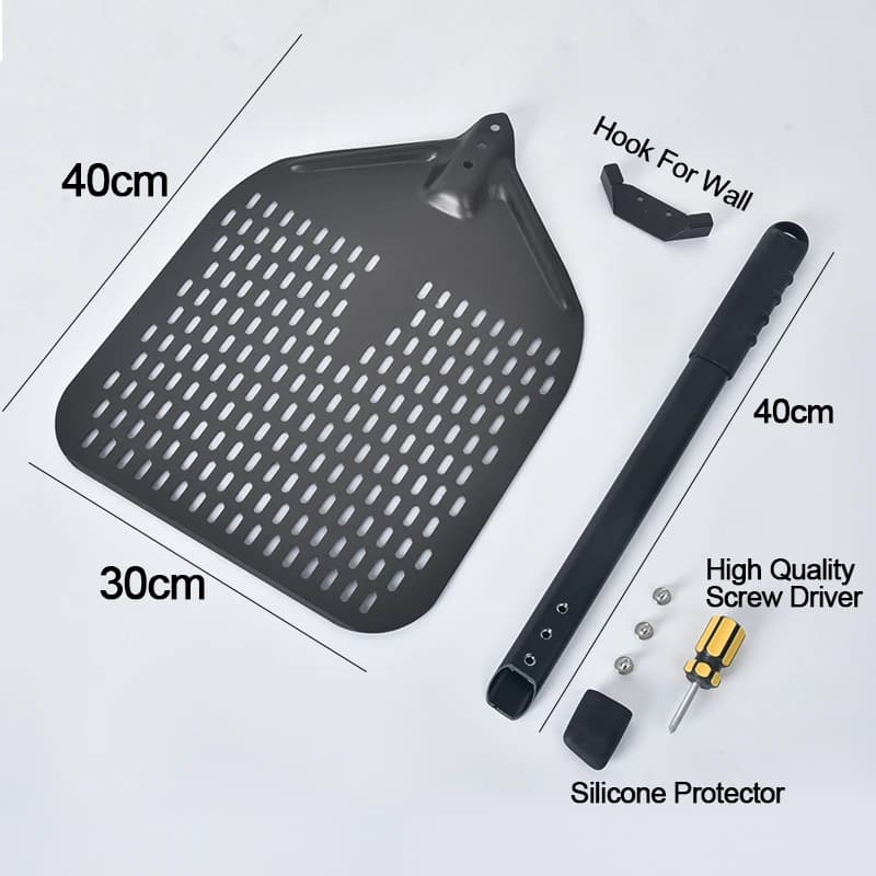 SHANGPEIXUAN 12 "قشر البيتزا الصلب بأكسيد مع مجموعة مجرفة تحول البيتزا مستطيلة مثقوبة الألومنيوم بيتزا قشر مقبض سيليكون - 4