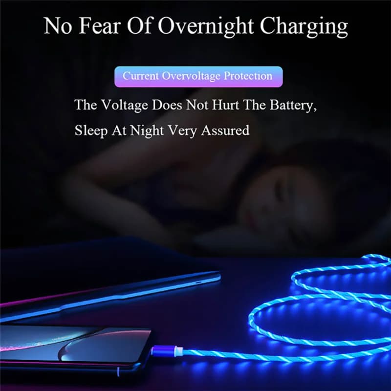 Glowing LED 3 IN 1 Cable For Samsung Xiaomi iPhone Flowing Streamer Light Fast Charger USB C Cord Luminous Type C Cable - 4
