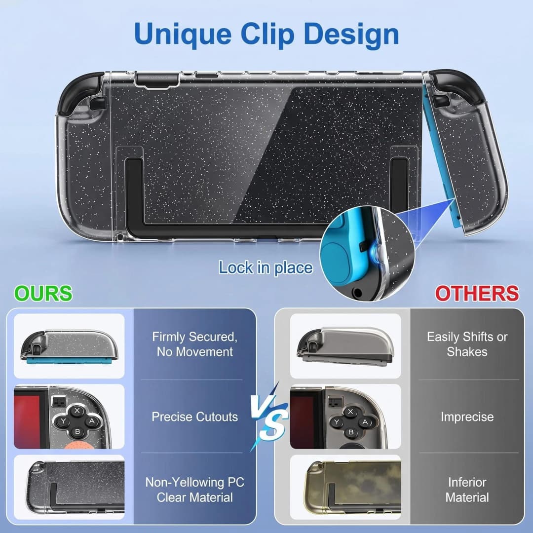 Glitter Dockable Case for Nintendo Switch 2 Console Transparent Protective Shell Case Cover for Ns Switch 2 TPU+PC  Accessories - 3