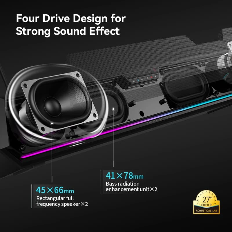 سماعة كمبيوتر إديفيير جي1500 بار ديسك ساوند بار 7.1 صوت محيطي بلوتوث 5.3 + اتصالات يو اس بي-ايه إضاءة آر جي بي مع مايك - 2