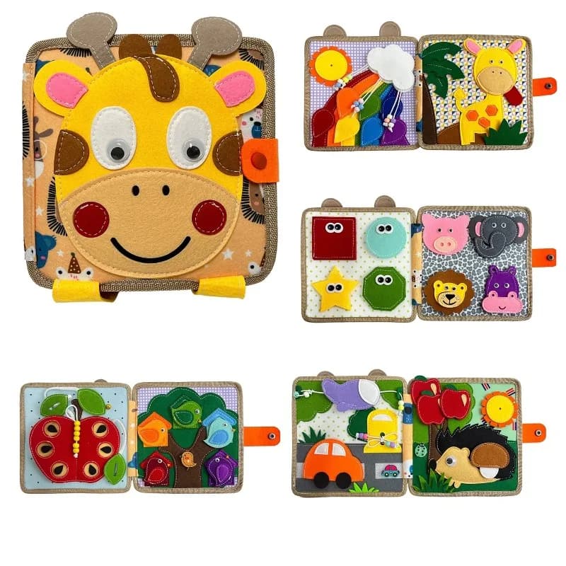 لوحة مشغول مونتيسوري زرافة كتاب ثلاثي الأبعاد للأطفال الصغار مهارات حركية دقيقة تعليم مبكر عادات تطوير المعرفة ألعاب حسية - 3